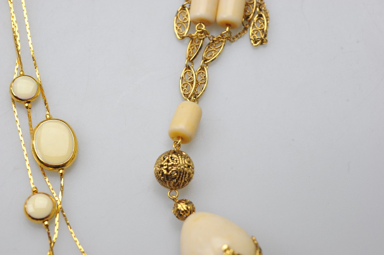 Necklace LOT Avon Ivory cream gold tone layered dangle filigree PE26