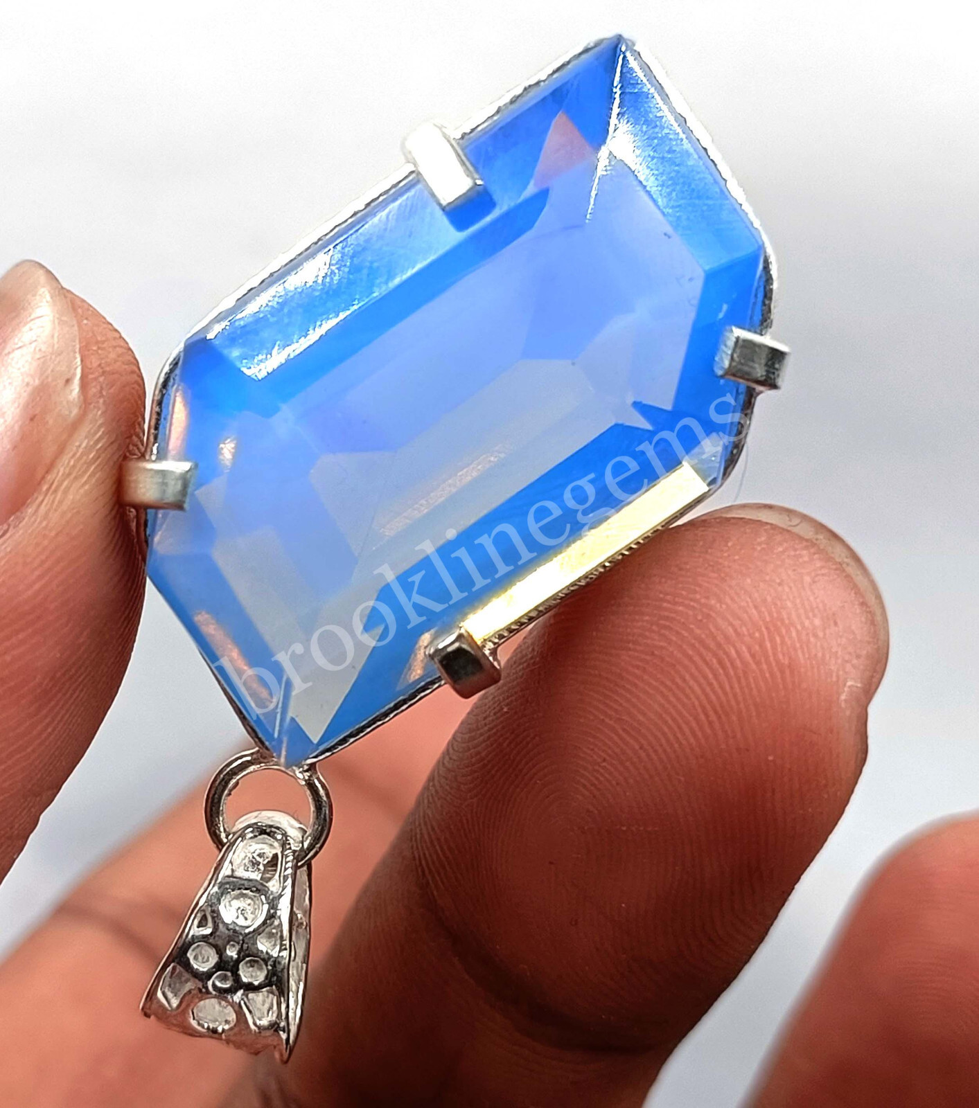 69.70 Ct Fancy Cut Natural Blue Opal EGL 925 Solid Silver Pendant Gems 5MRB