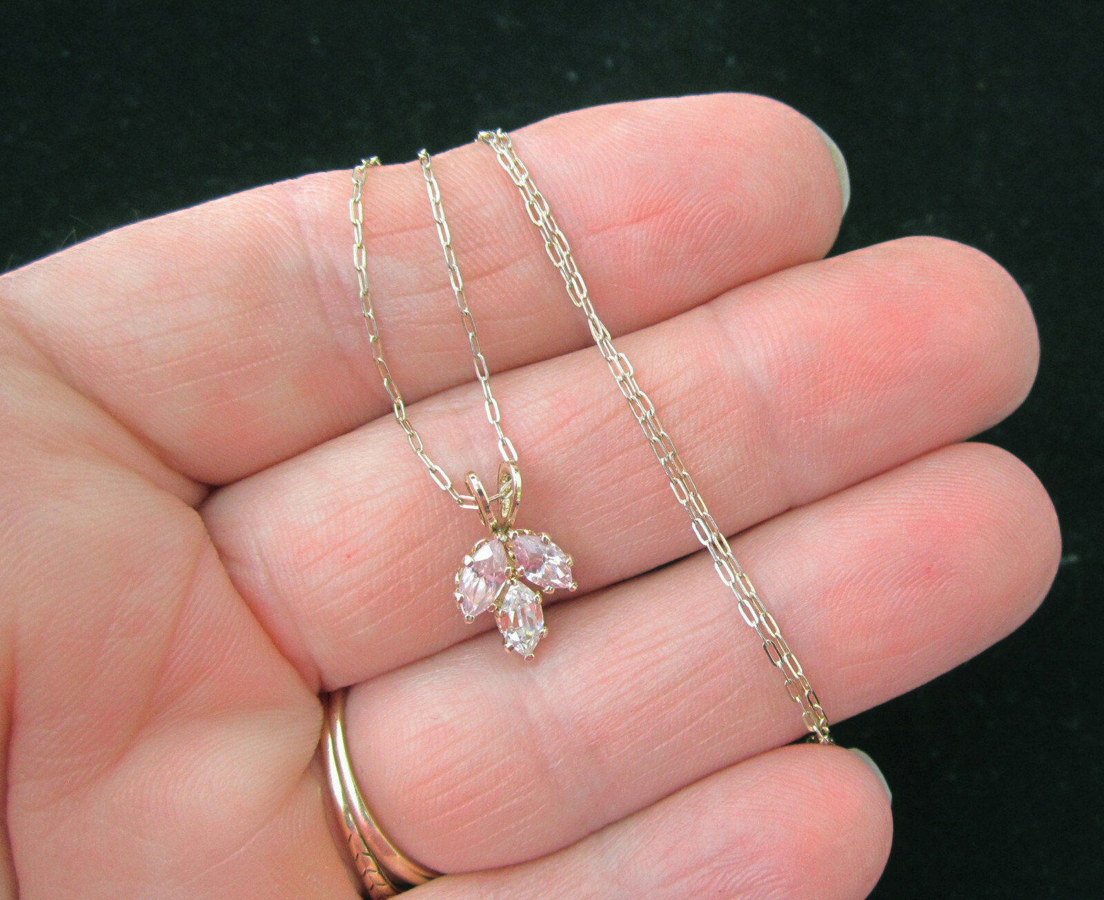 12K Gold Filled Pretty Marquise Cut Pink & Clear CZ Pendant Necklace NOS