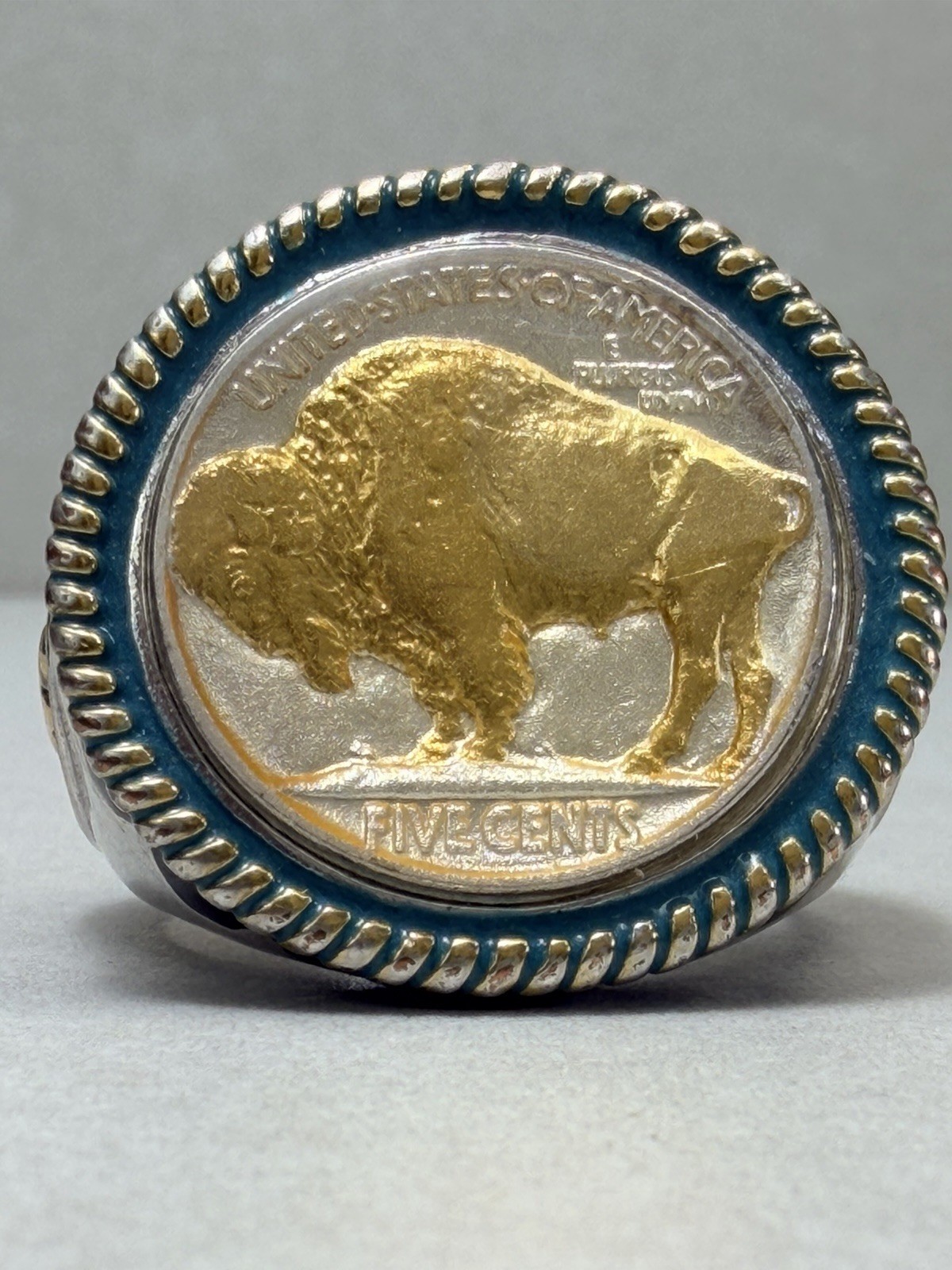 Vintage Buffalo Nickel Style Statement Ring Silver Tone Sz 11