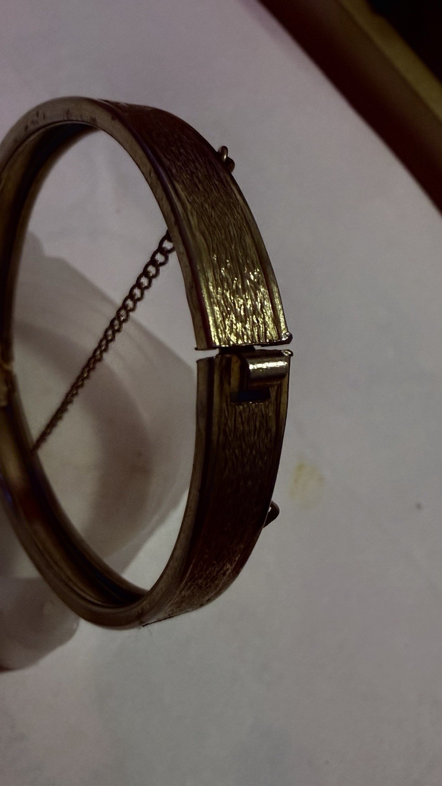 Vintage Gold-Tone Hinged Bangle Bracelet-Textured Finish Classic Statement Piece
