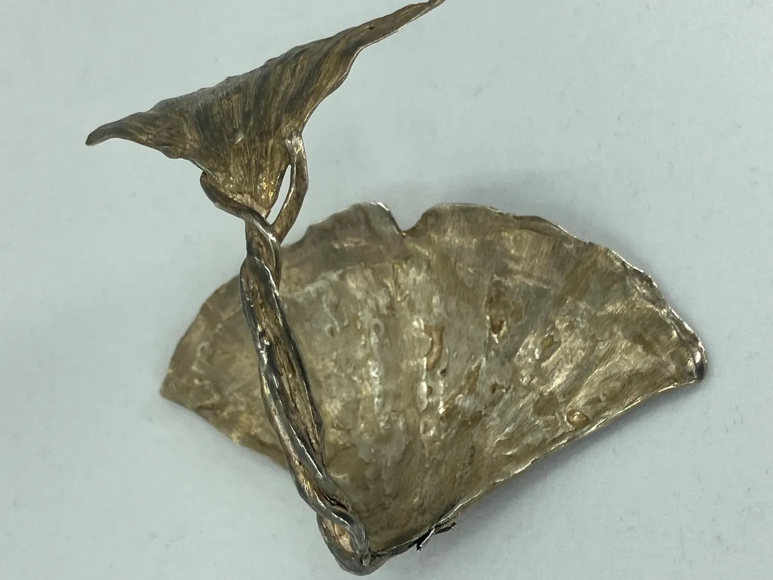 Vintage Sterling Silver Ginkgo Bracelet Artisan Cuff Chunky Statement Tested 44g