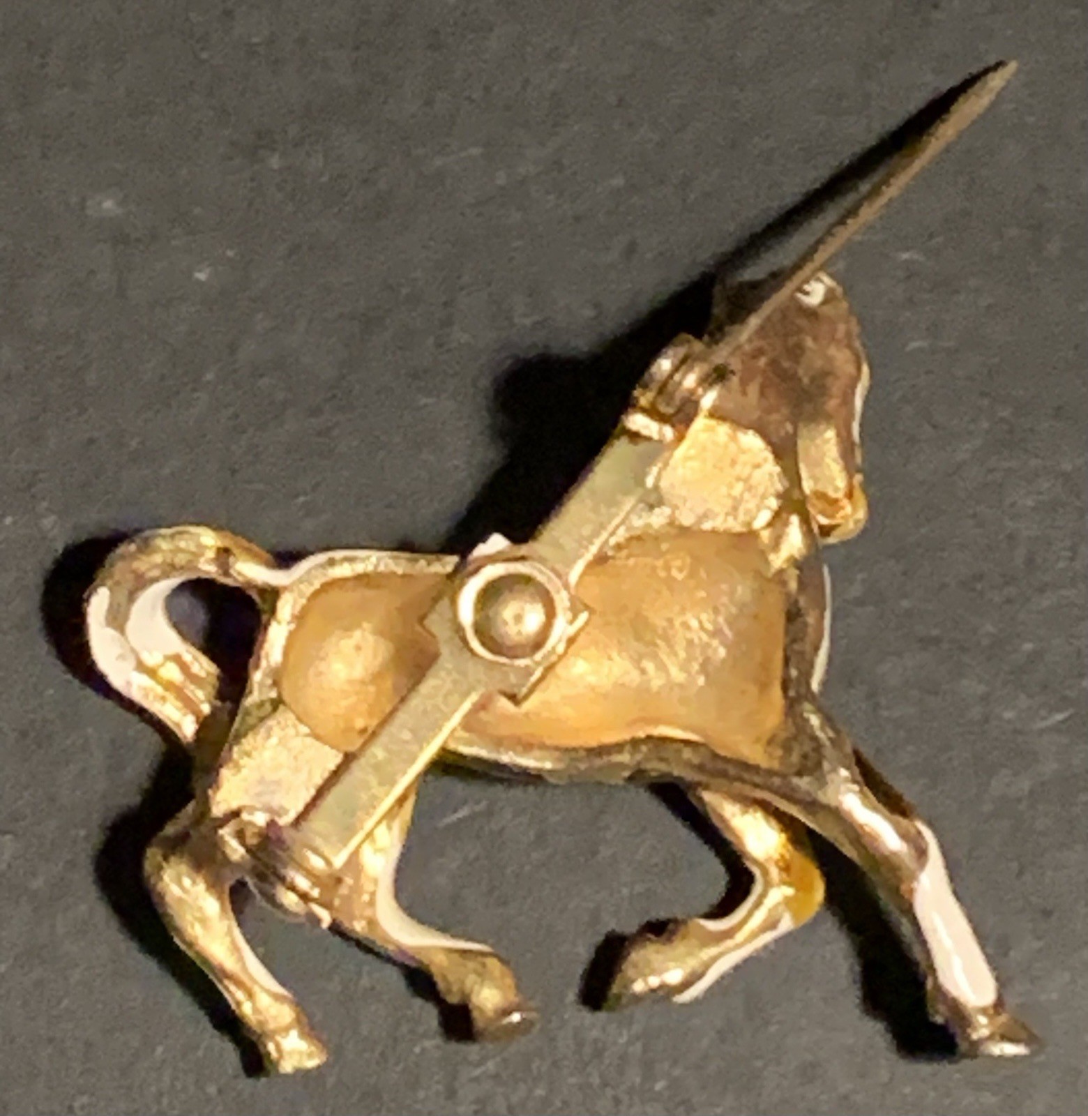 Gold Tone Enamel Paint Horse Equestrian Brooch Vintage