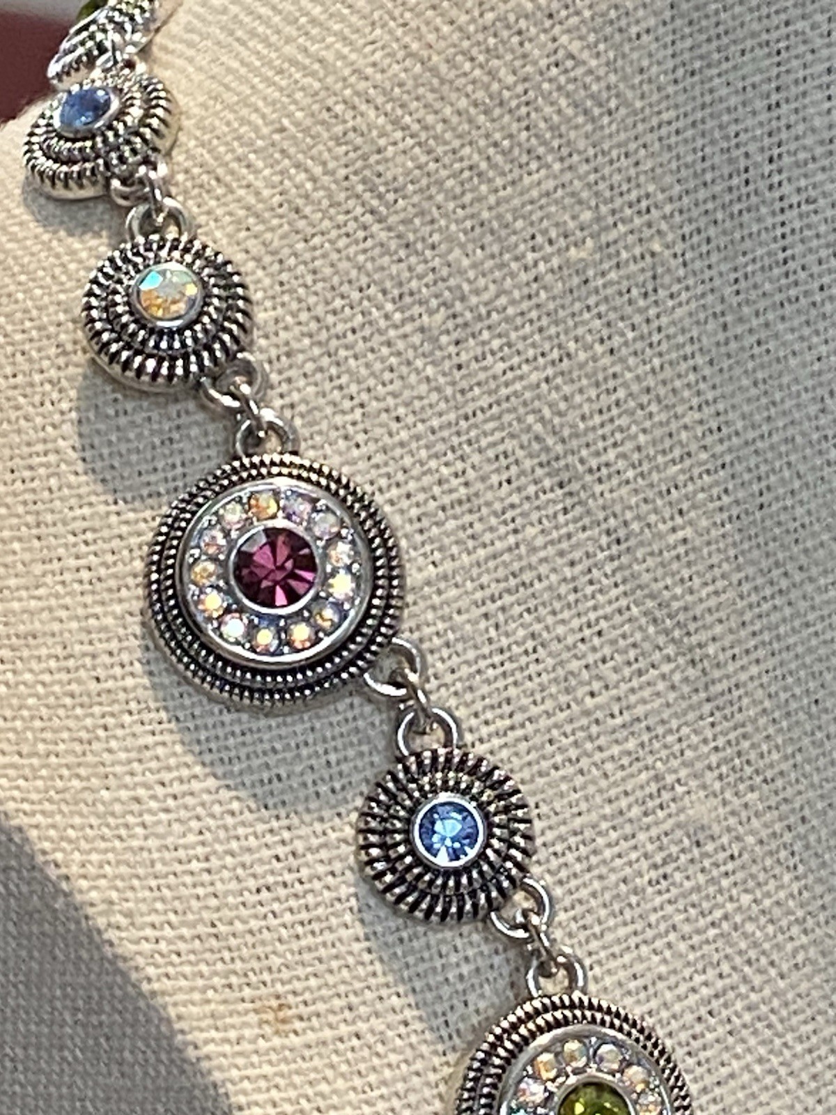 Lia Sophia Necklace Silver Tone Colorful Rhinestones AB Coating 19”