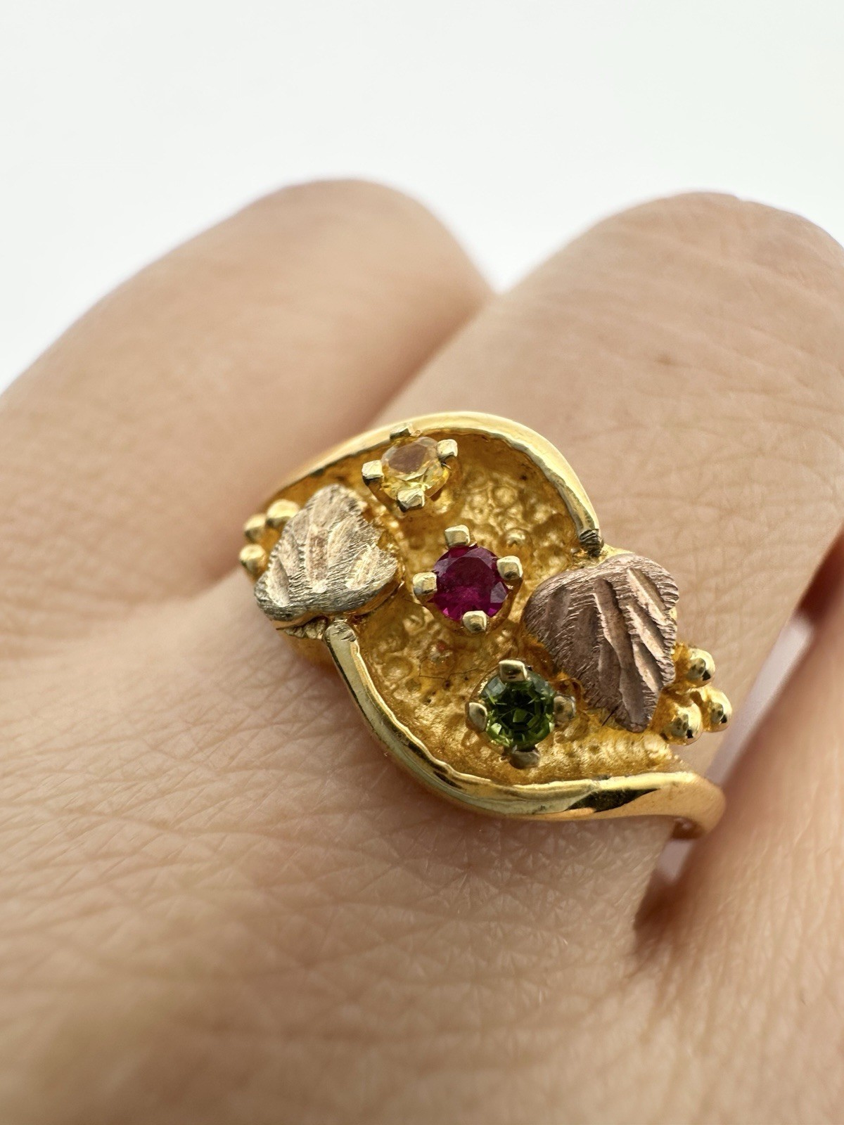 Vintage Gold Plated Two Tone Ruby Sapphire Ring Size 7.25