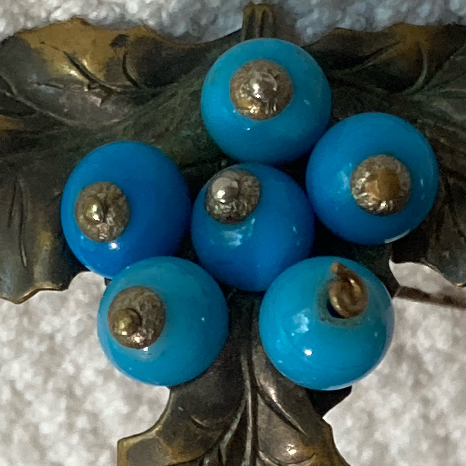Early Miriam Haskel Unsigned Layered Maple Leafs/Wired On Glass Berries Pre 1947