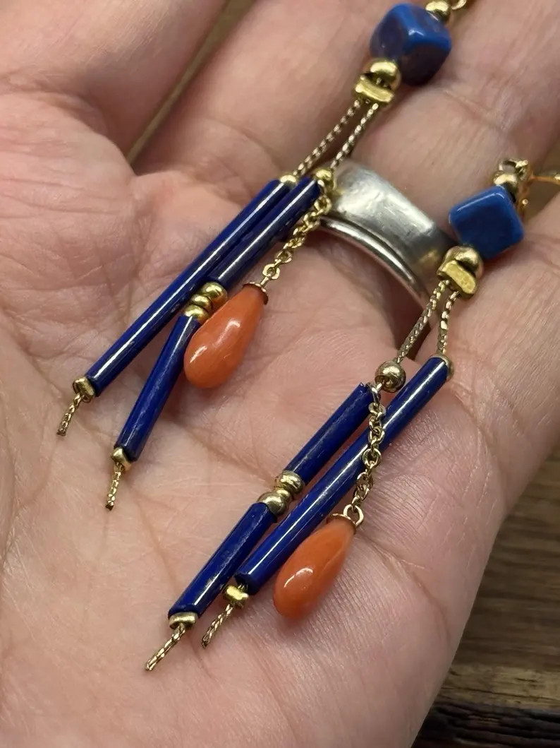 Earrings silver 925 natural coral Lapislazuli