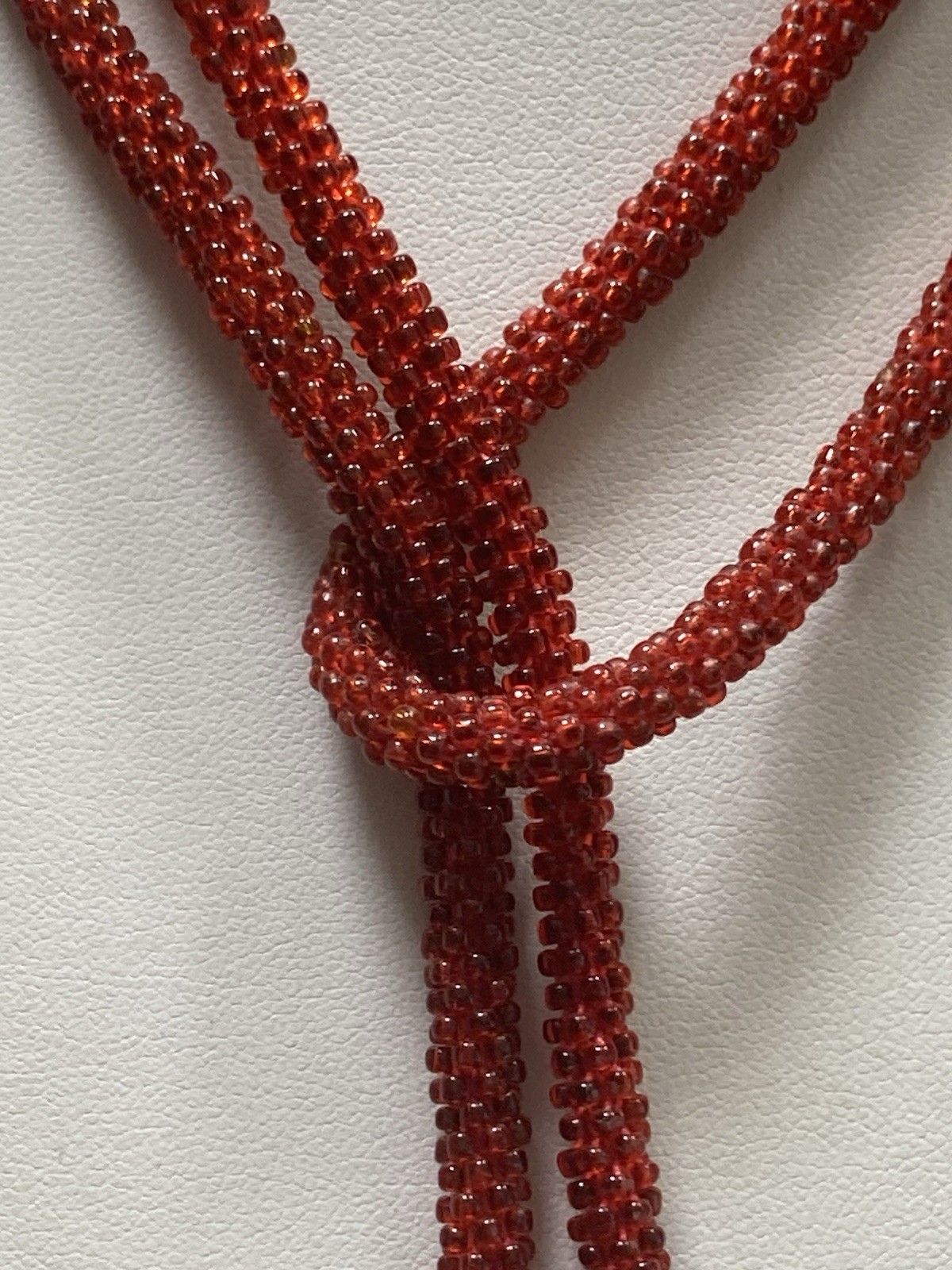 Vintage Lariat Necklace Flapper Red Beaded Tassel 45” Soft Lightweight Easy