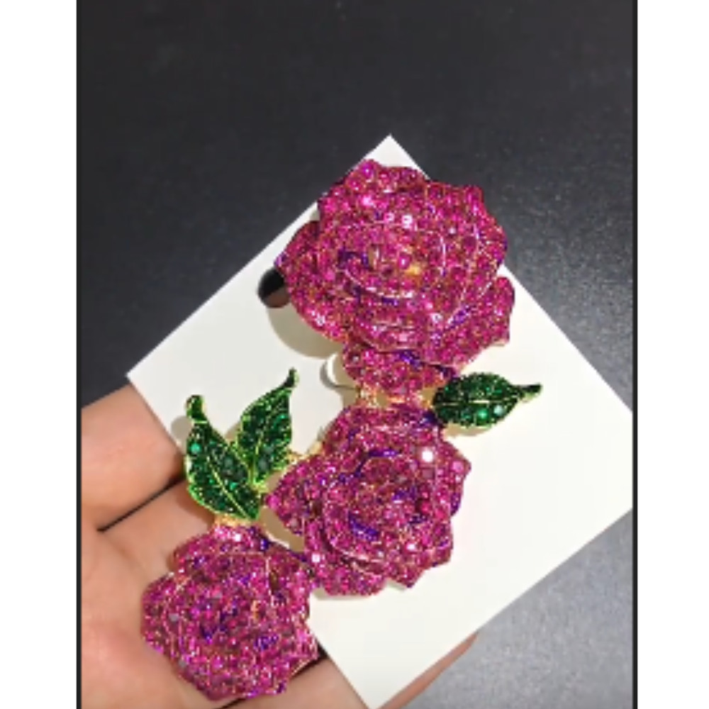 Rhinestone Valentine Brooches Red Love Heart Rose Flower Brooch Pin for Women US