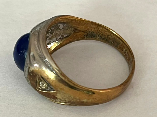 Vintage Men’s Ring With Blue Cabochon Stone & Clear Accent Stones Size 10