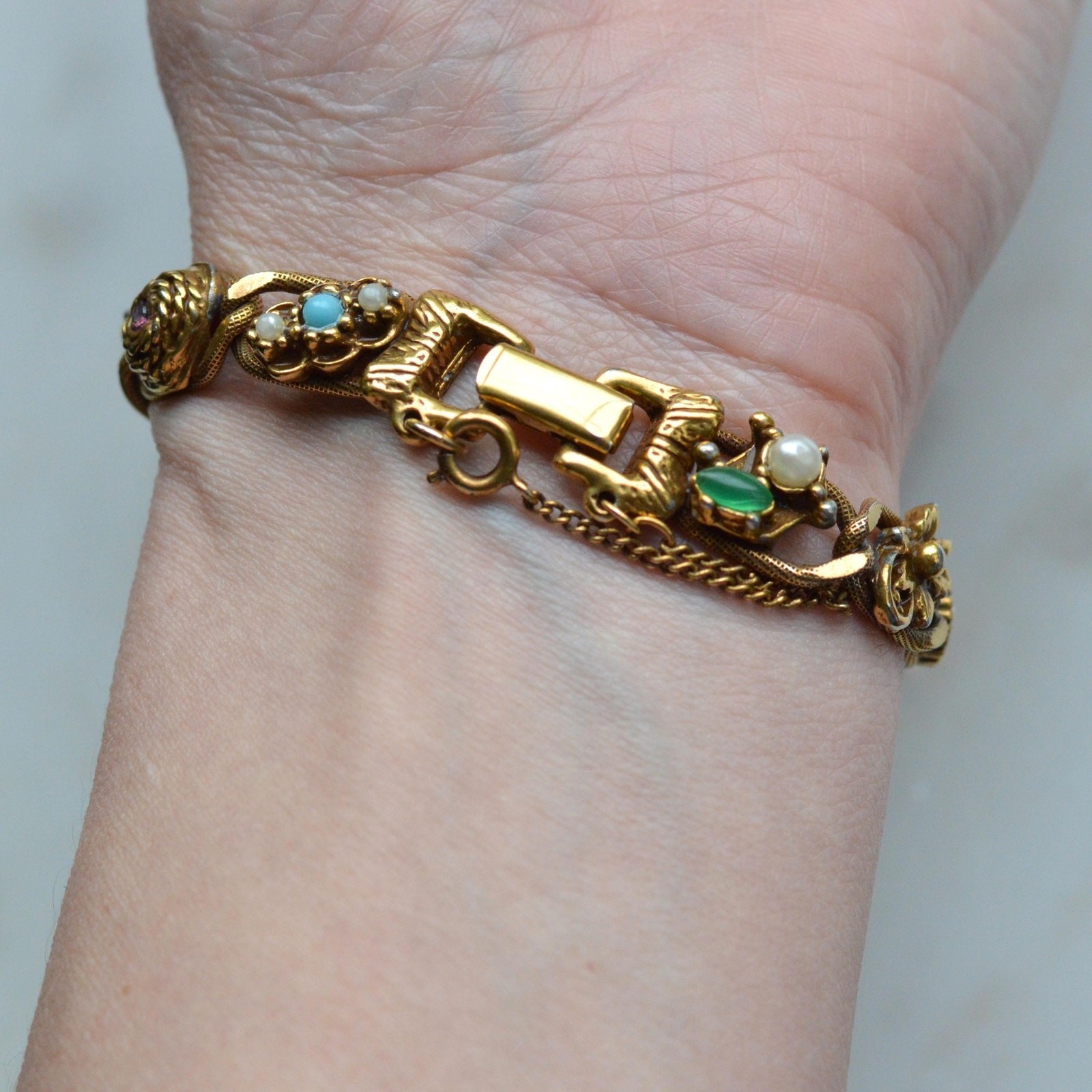 Vintage Signed Goldette N.Y. Victorian Revival Slide Bracelet