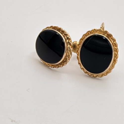 Vintage BDA 10K Gold Black Onyx Screw Back Earrings Oval Cabochon Estate 3.12g