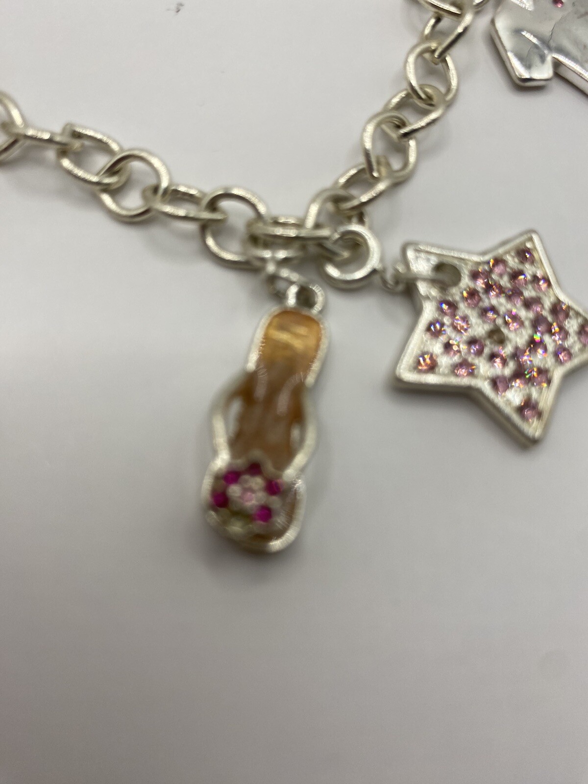 7 1/4″ Charm Bracelet W/ 5 Silver Tone Women/ Girl Accessories Charms