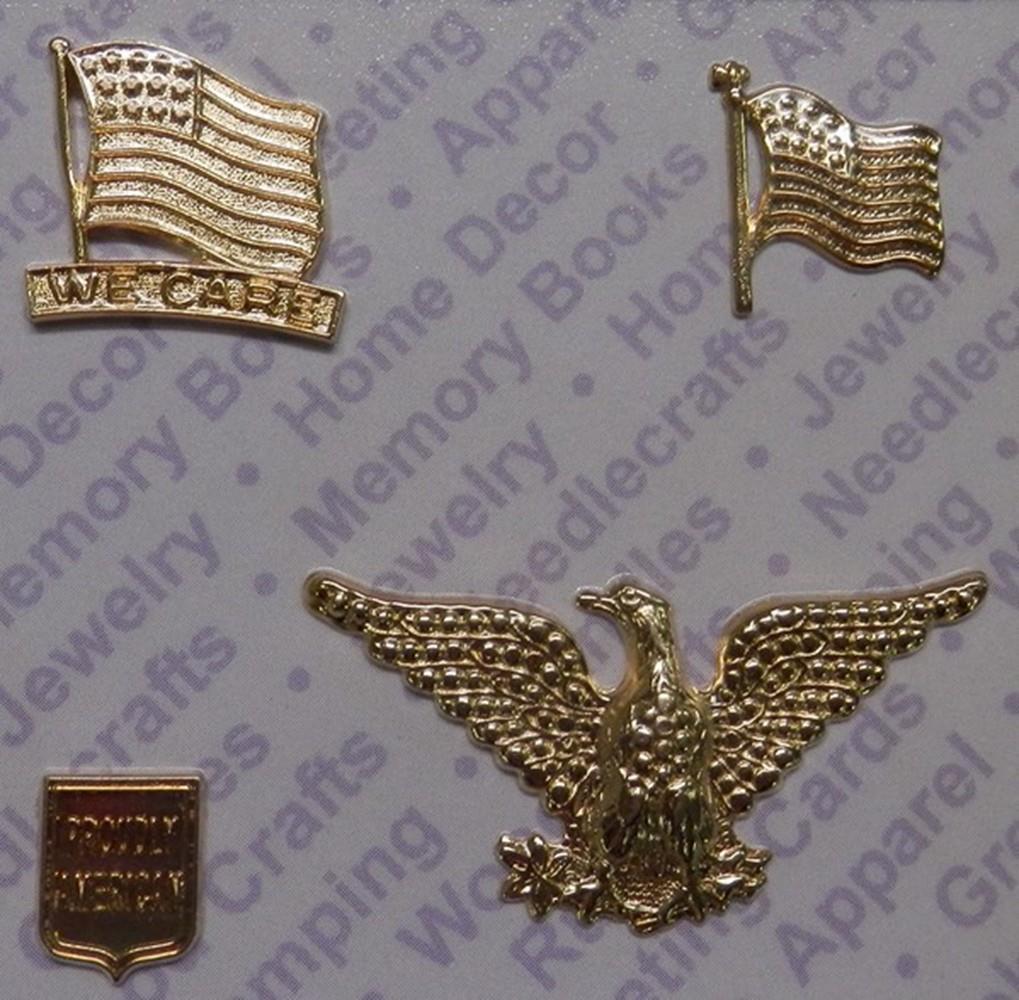 92406 Gold Plated.Asstd Symbols Of America Findings /Blister Card x 4
