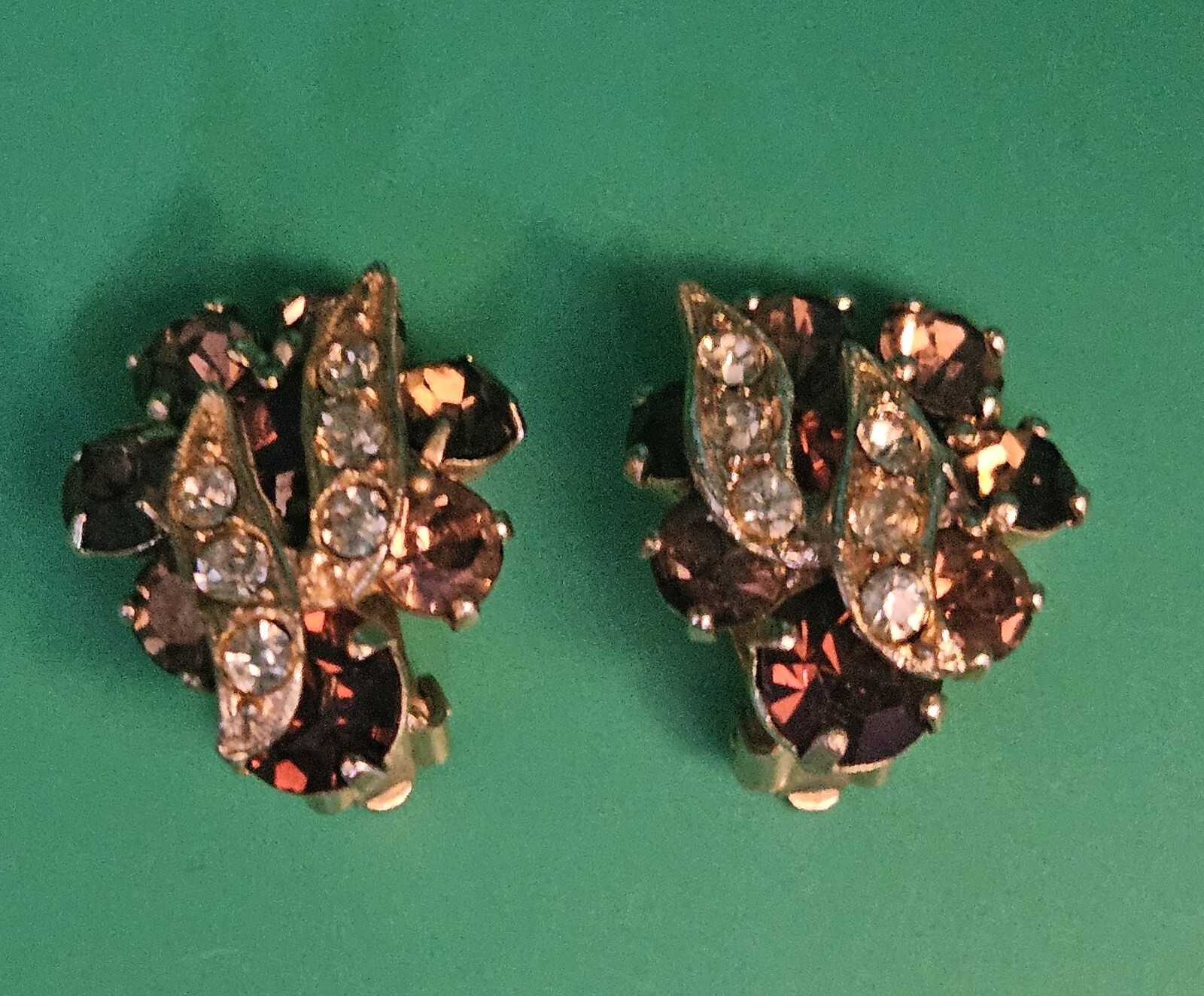 Vintage Signed WEISS Amber Topaz and Clear RHINESTONE Clip Earring