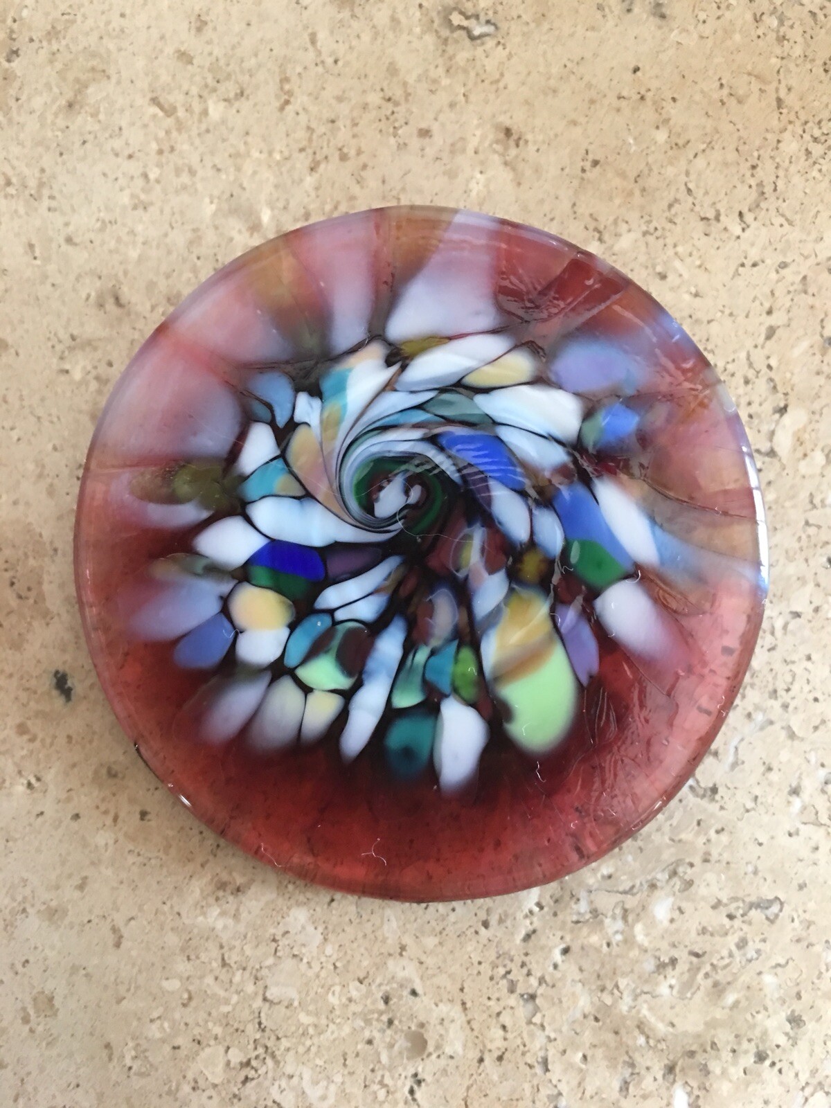 Glass Round Brooch Pin 2 “ Pink Blue Green White Orange Purple