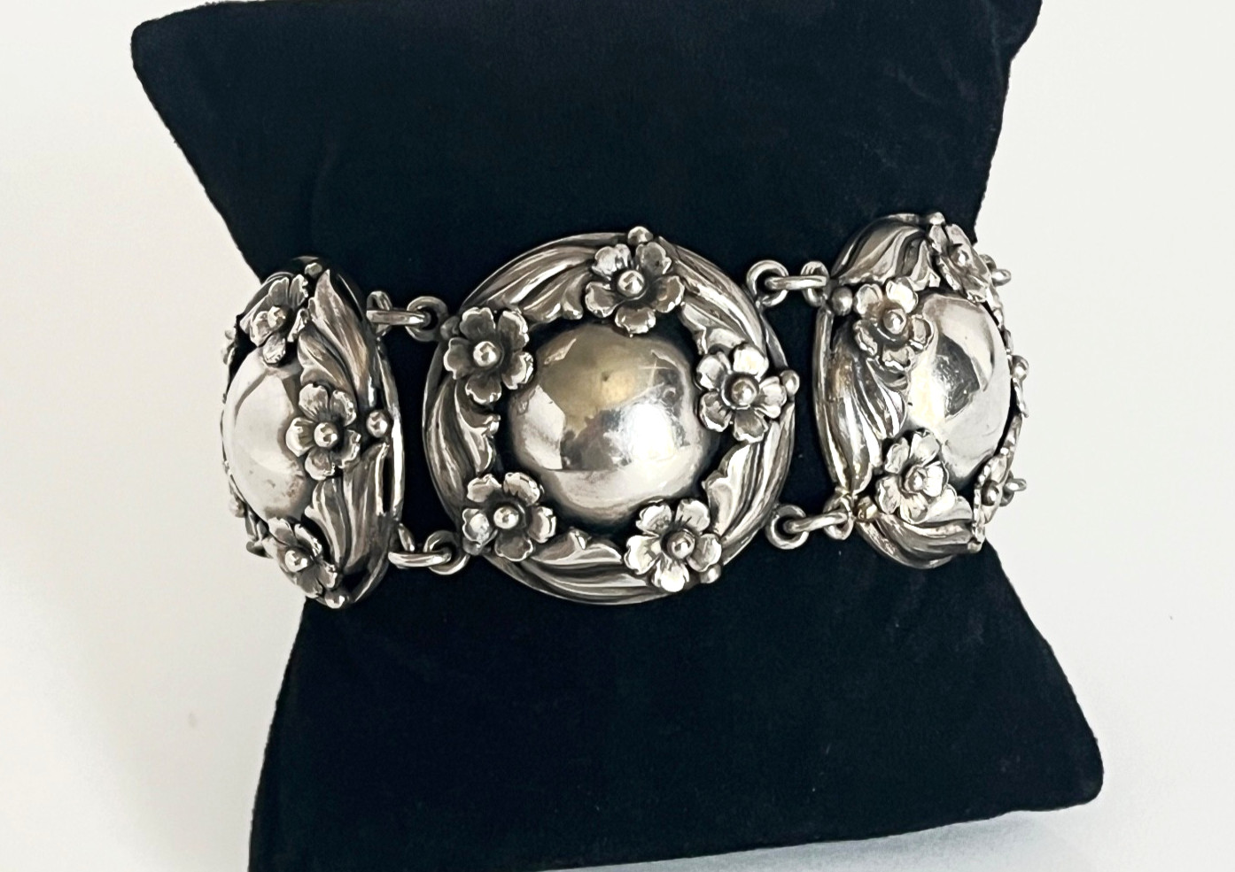 VTG N.E. FROM Heavy Sterling Silver 1940’s-50’s Denmark Floral Design Bracelet