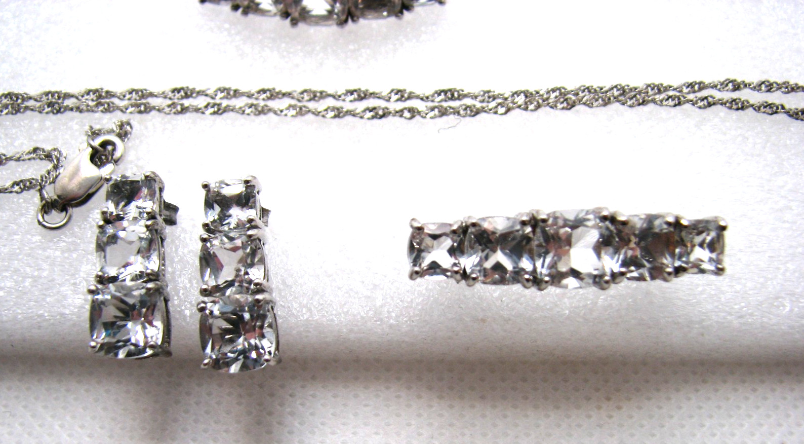 Vintage 925 Sterling Silver White Topaz Gemstone 4-Pc. Parure Set