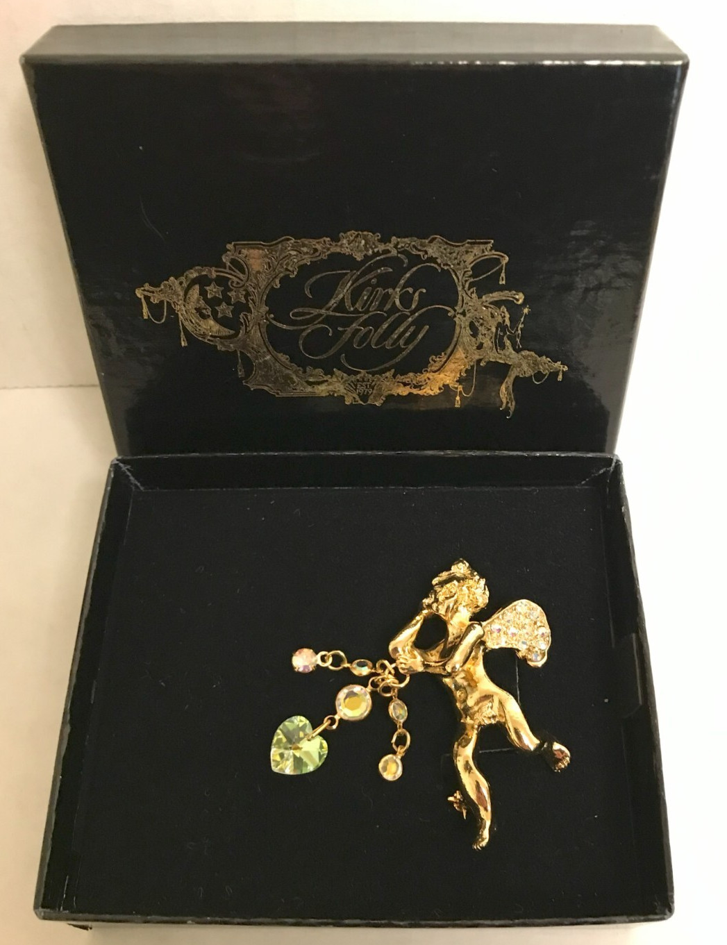 Kirks Folly Brooch Heart Valentines Guardian Angel Cherub Dangle Vintage