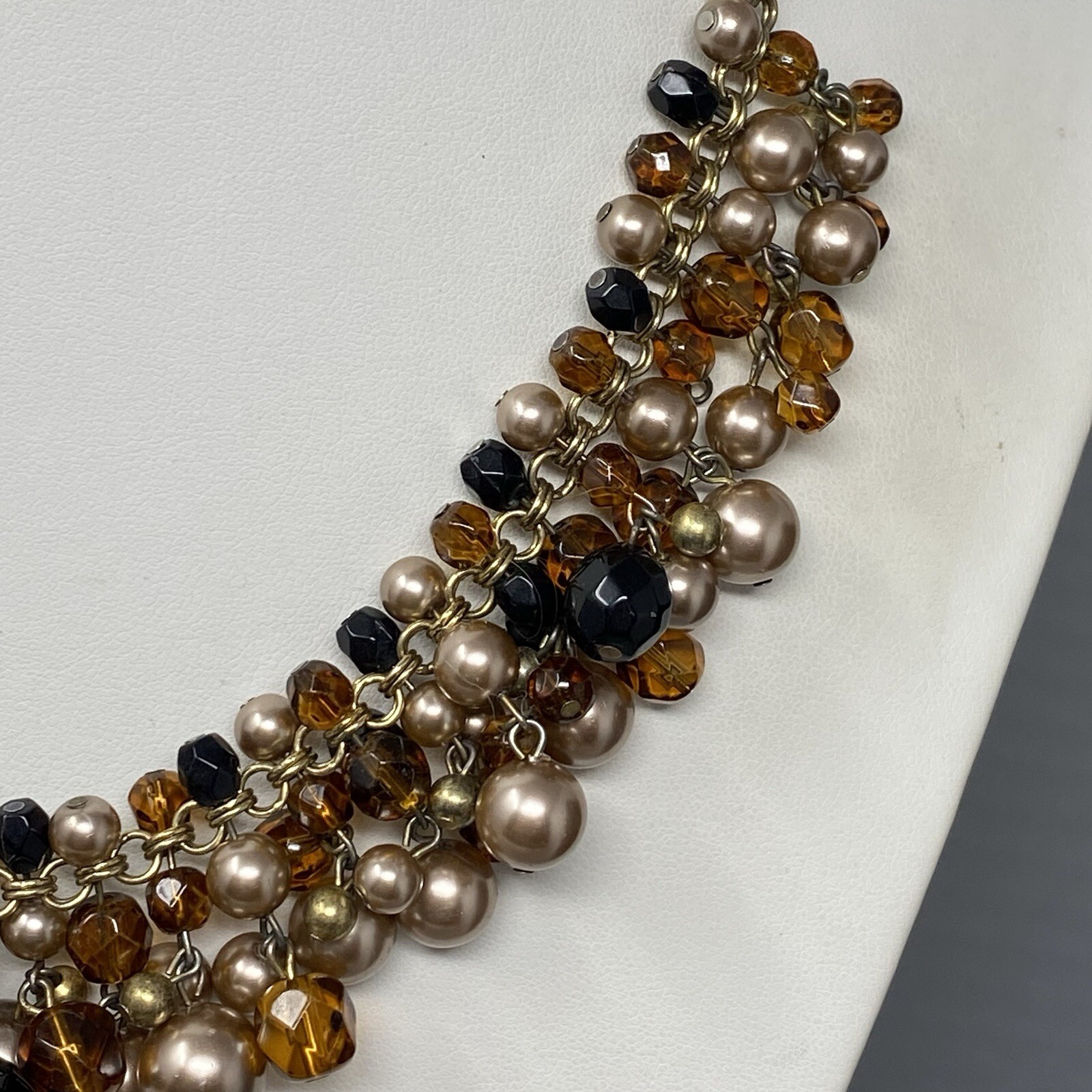 Talbots Fringe Necklace Multicolor Glass Beads Cha Cha Statement Bib Vintage 19″