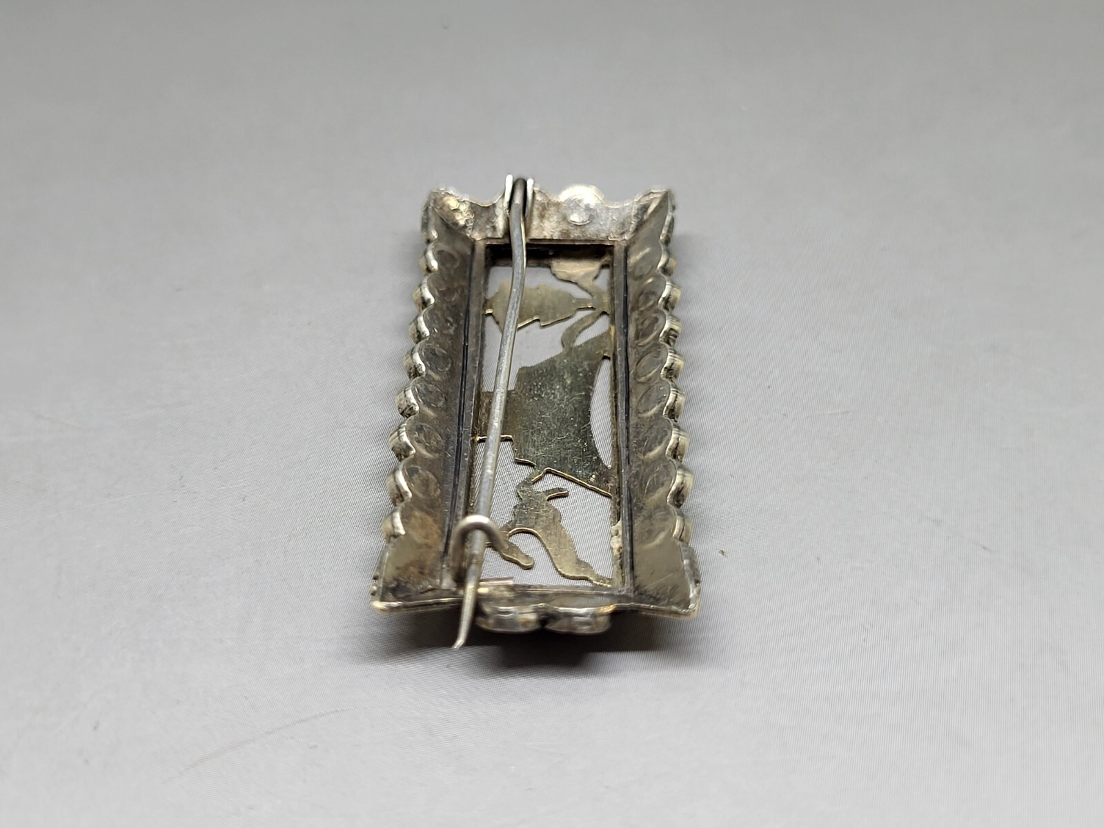 Egyptian Revival Era Marcasite 9 Karat Gold on .925 Sterling Silver Pin Brooch