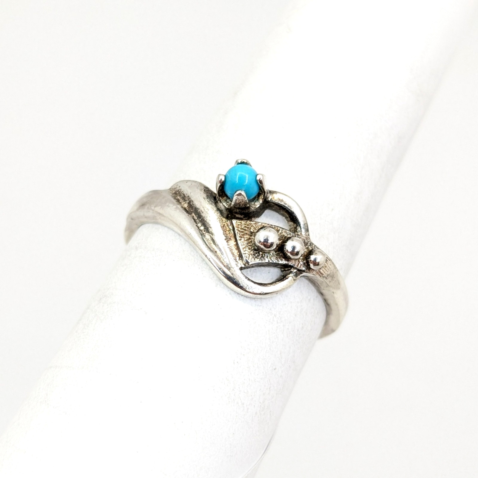 Vintage Soviet RING Silver⭐925 mark USSR with Turquoise-size: 8.5US (18.5mm) #19