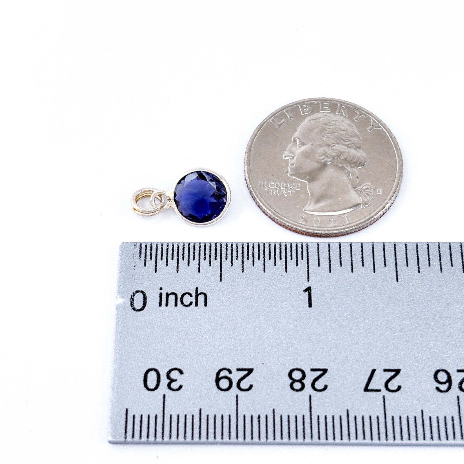 Vintage Sterling Silver 925 Blue Crystal Round Charm Pendant 1.5cm