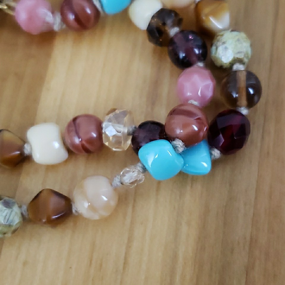 VTG Multi Polished Gemstone Necklace 16.5″ Knotted Faceted Glass Agate