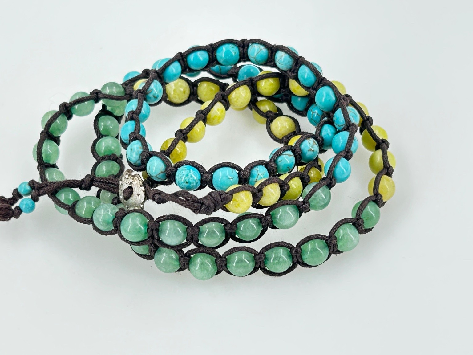 Handcrafted Multi-Strand Beaded Wrap Bracelet Turquoise Yellow Green
