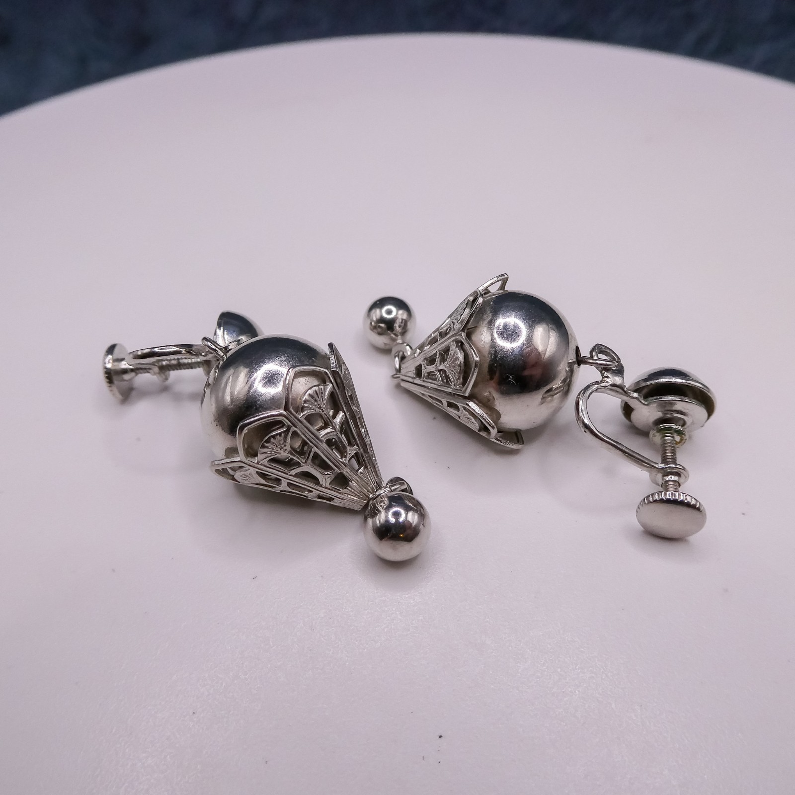 Bolero Silver Chunky Drop Dangle Clip-on 1.8″ Earrings Vintage Women’s