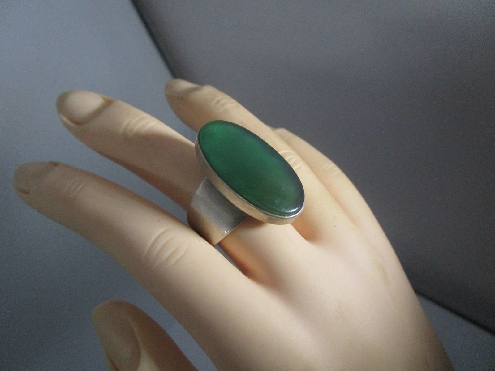 N.E. FROM Denmark Vintage Sterling Silver Green Chrysoprase Modernist Ring