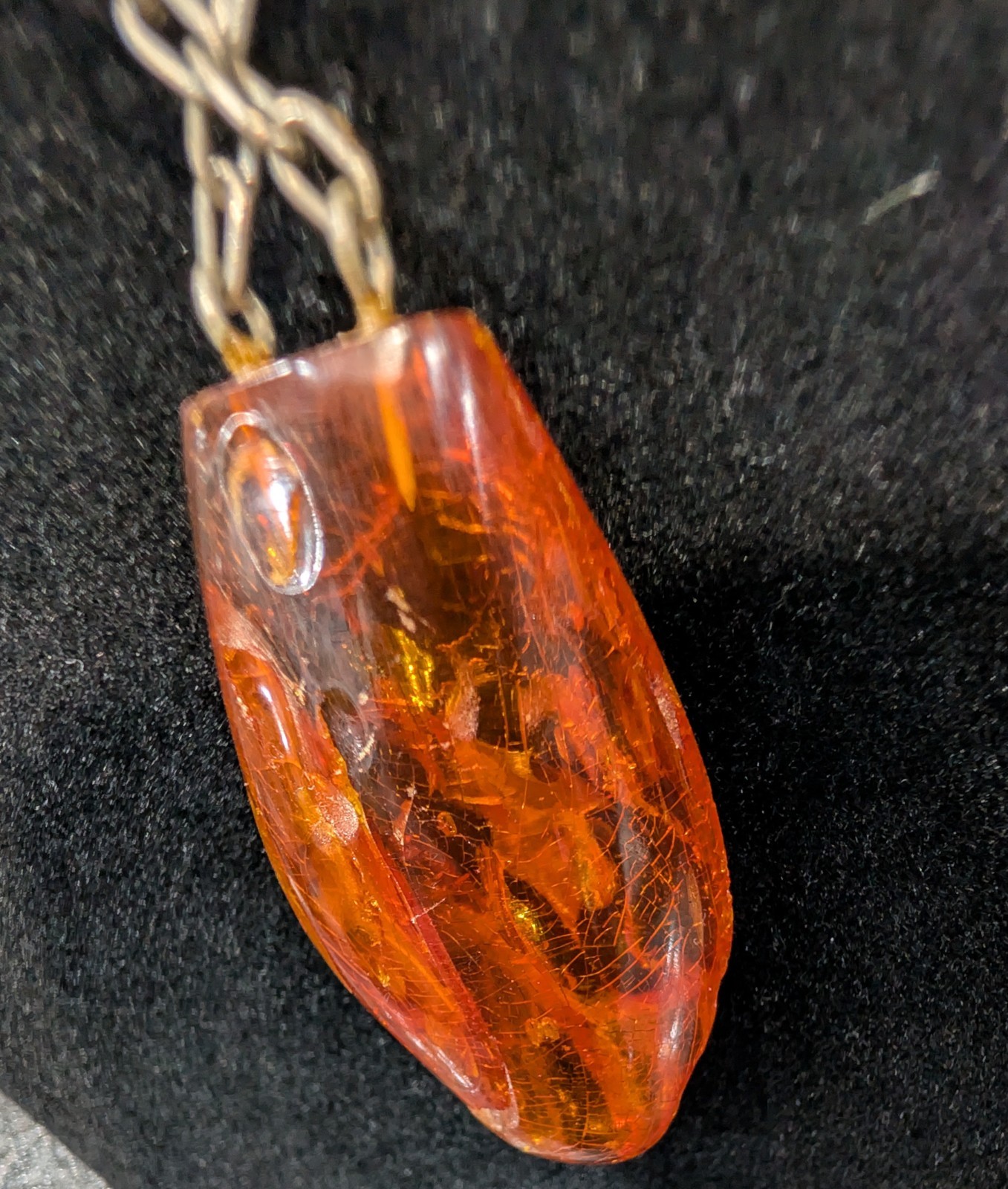 Vintage, Silver Tone, Link Chain, Baltic Amber, Resin Pendant Necklace