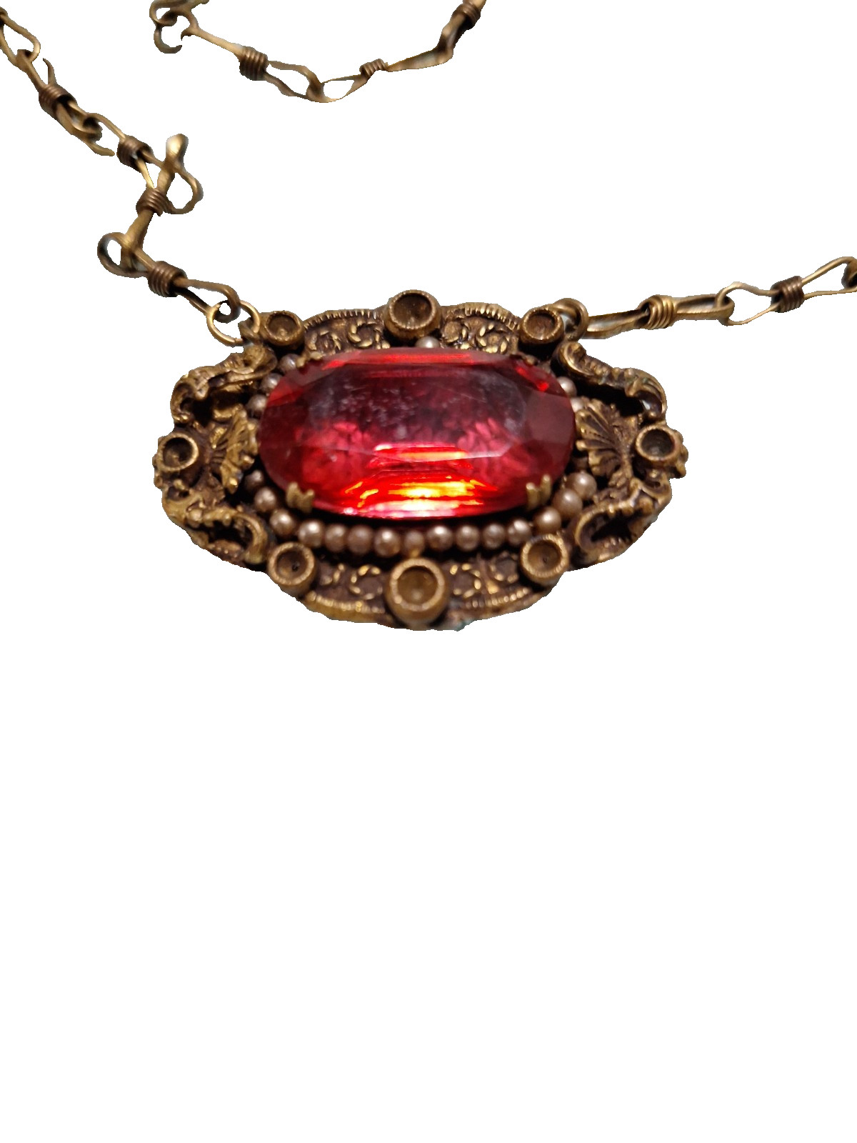 Vintage Victorian Faceted RED Pendant Necklace Non Magnetic