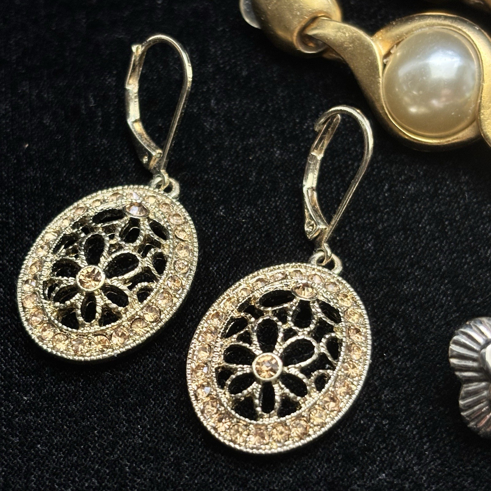 Vintage Earrings Lot Of 4 Monet Avon Rhinestone Gold Silver Tone 80s-90s
