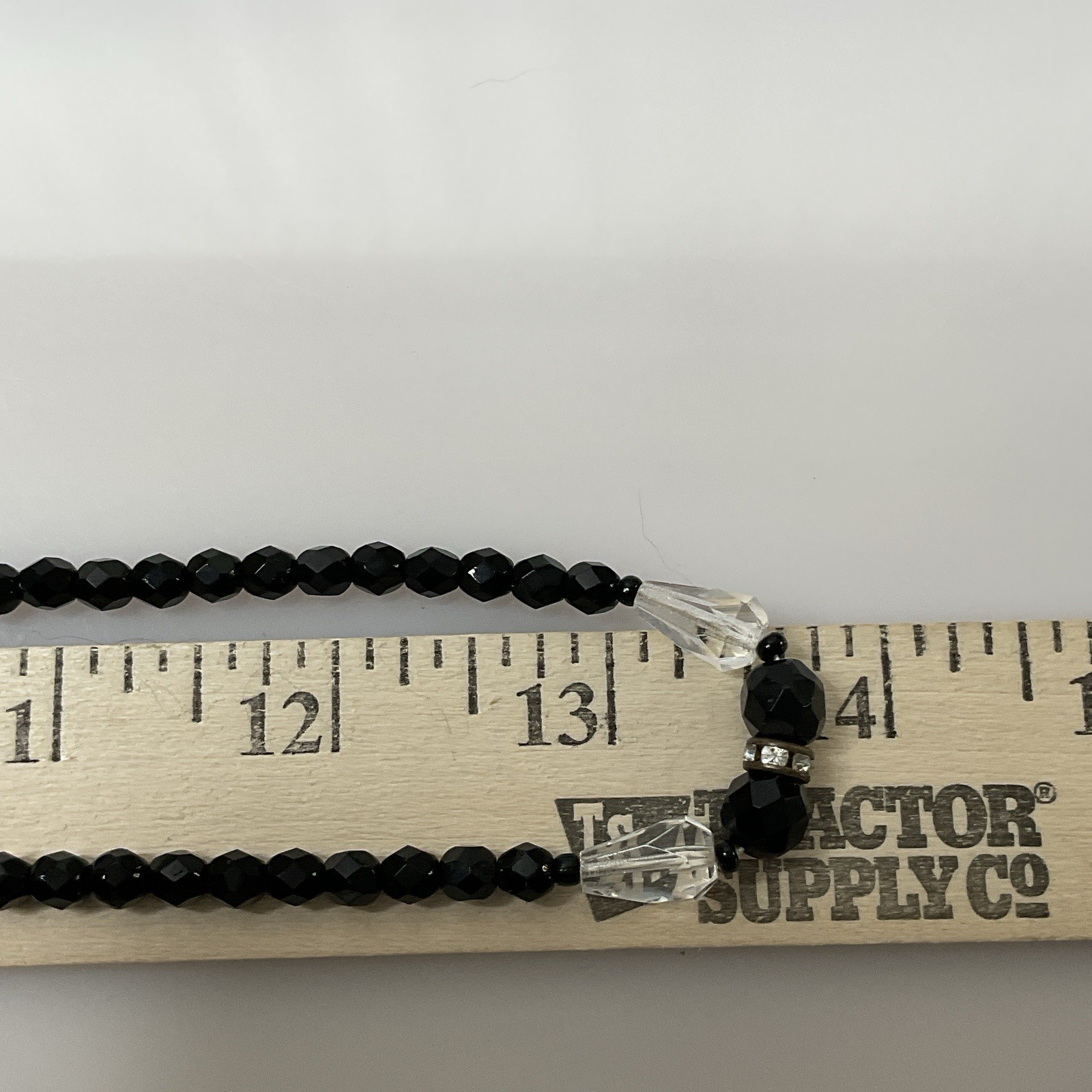 Vintage Art Deco Black Clear Glass Necklace Faceted Bead 26” Crystal Accent