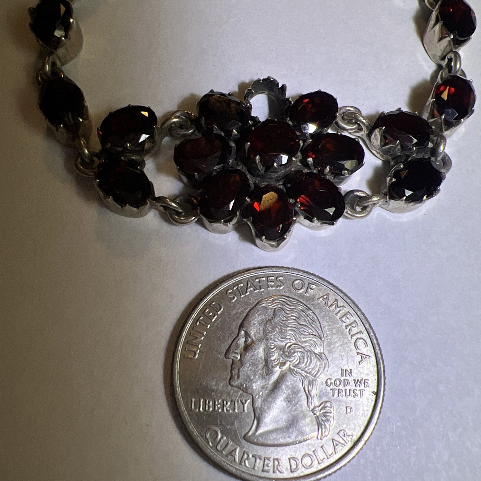 Vintage Natural Bohemian Garnet Sterling Silver Flower Bracelet for Project