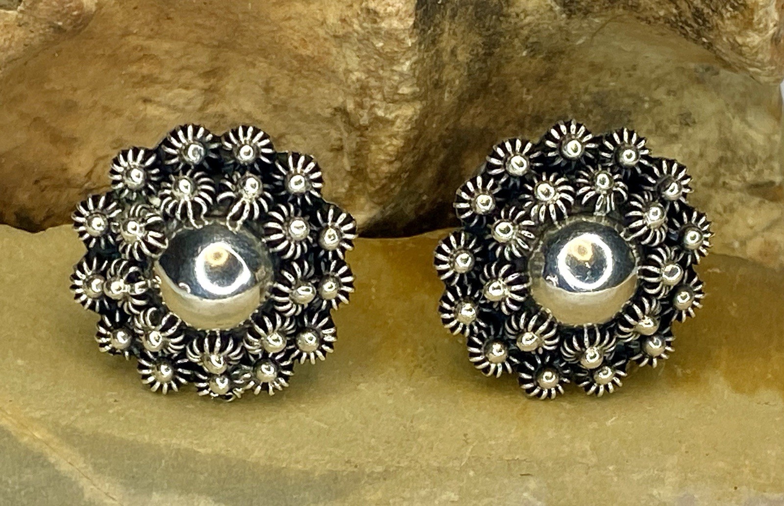 Vintage Mexican Sterling Silver 925 Mid-Century Brutalist Screw Back Earrings