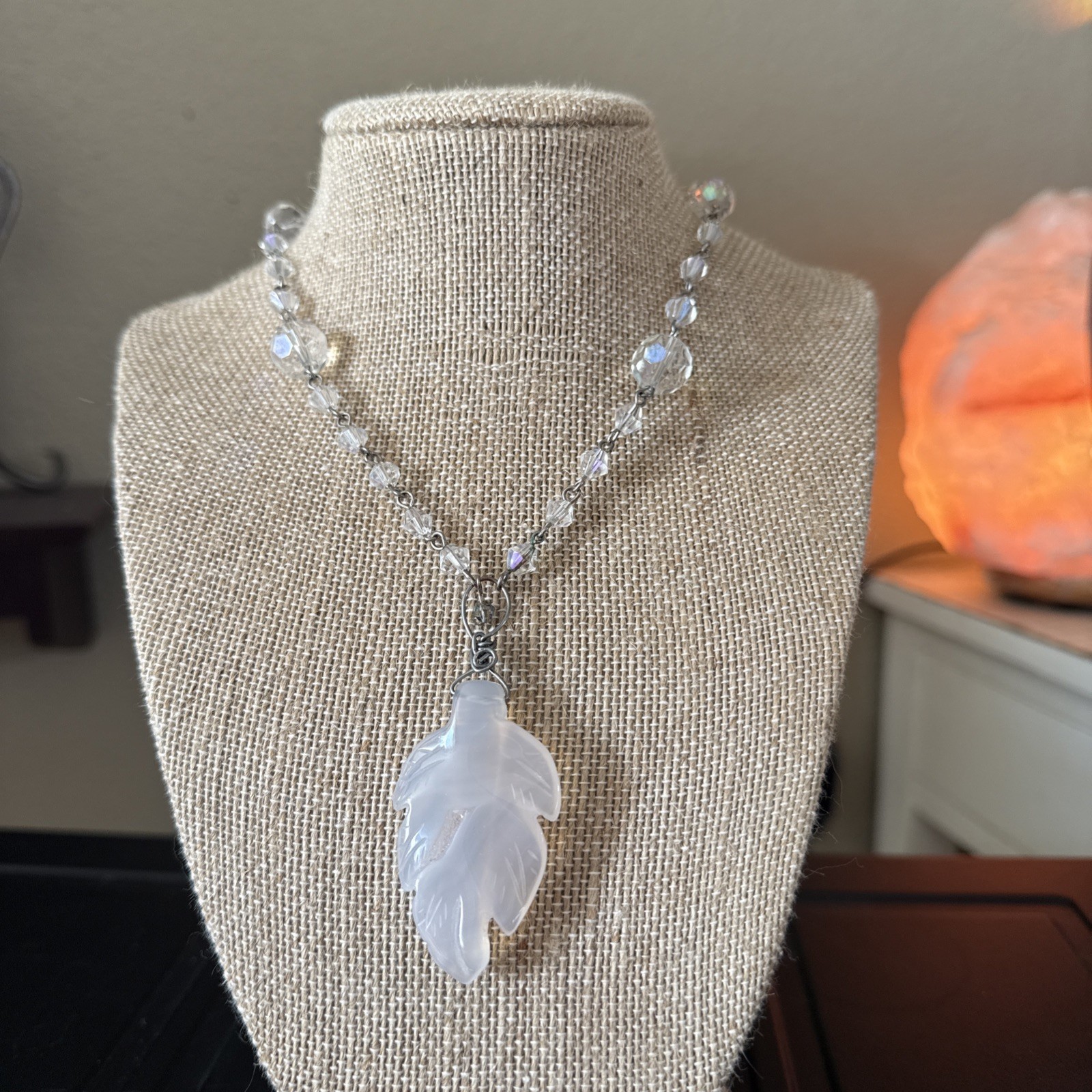 VTG Y2K NECKLACE Layer AGATE LEAF GEODE CRYSTALS AB Boho Hippie Gypsy Wedding