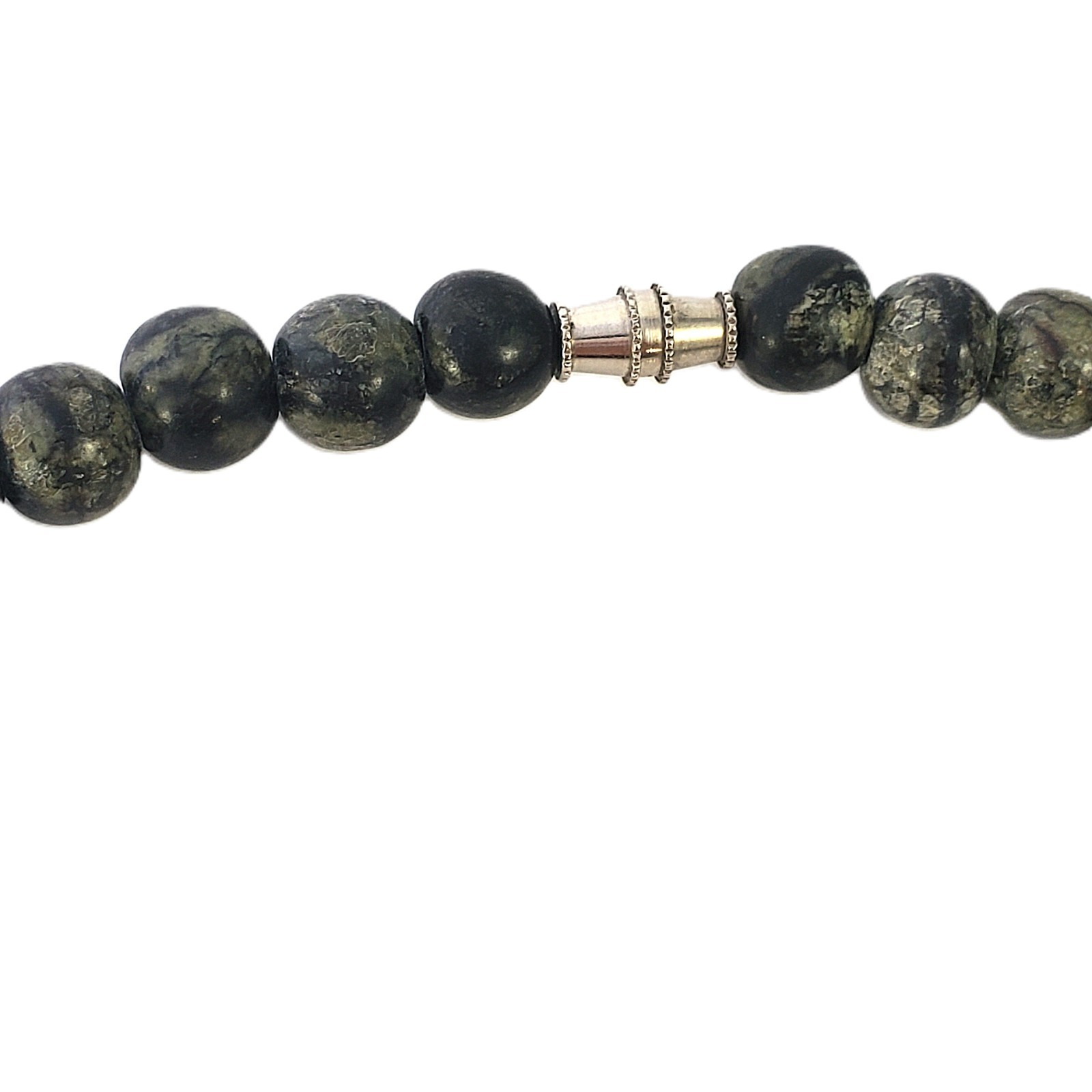 Graduated STONE Bead Necklace Barrel Clasp Vintage Marbled Black and Gray 19″