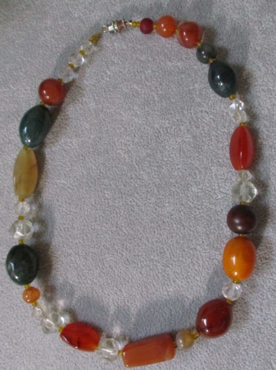 Vtg Scottish Chunky Bead Necklace Natural Agate Carnelian Quartz Crystal Boho