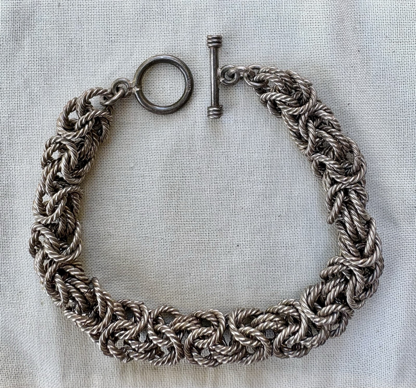 Vintage 925 Sterling Silver Heavy Byzantine Toggle Bracelet 8” 44g