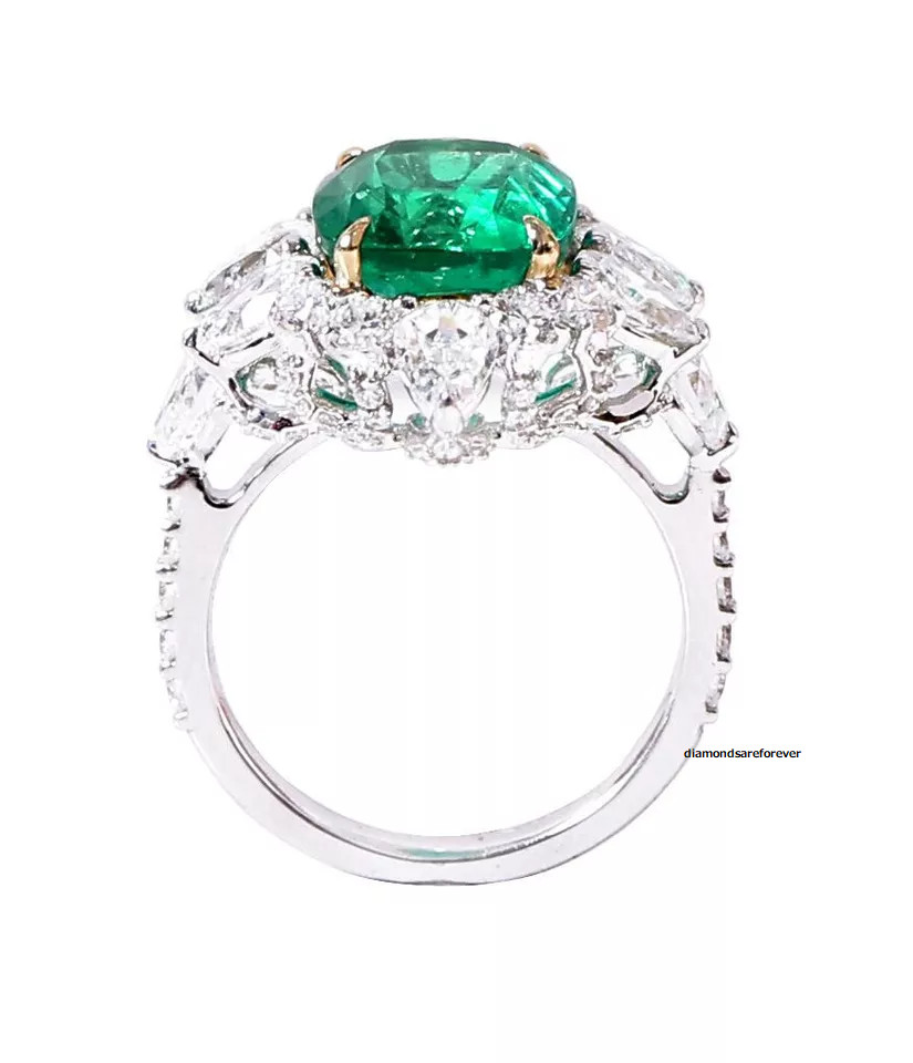 Exquisite Vivid Green 4.77CT Emerald & Lab-Created 5.60CT Diamonds Cluster Ring