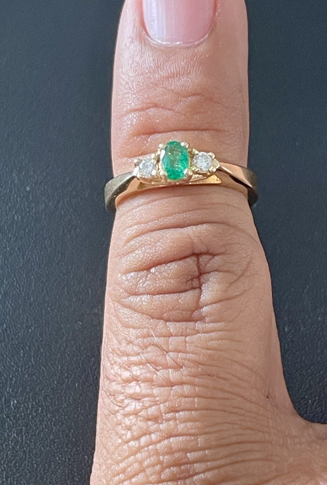 14KT Yellow Gold Emerald & Diamond Ring. Size 4.25(S67)
