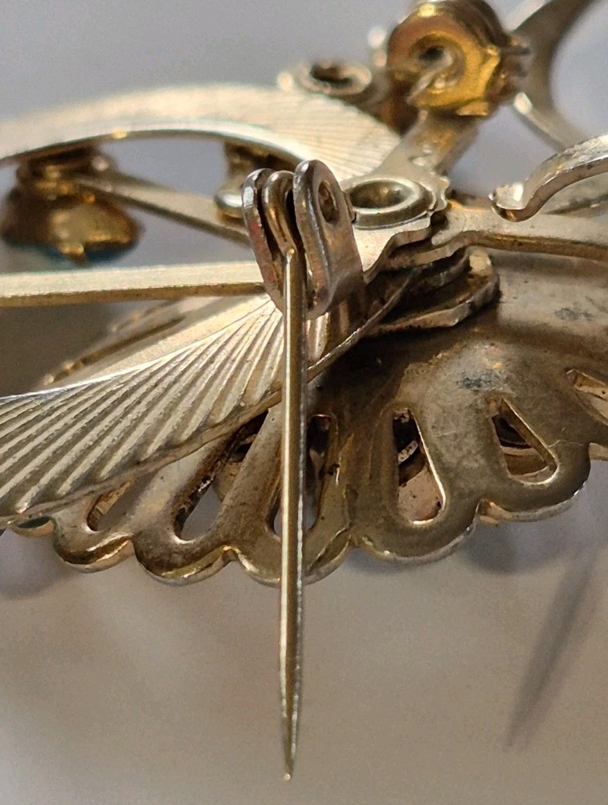 Coro/Unbranded Brooch Lof 2, Teal Blue Gold Tone Flower/Light Blue AB Cluster