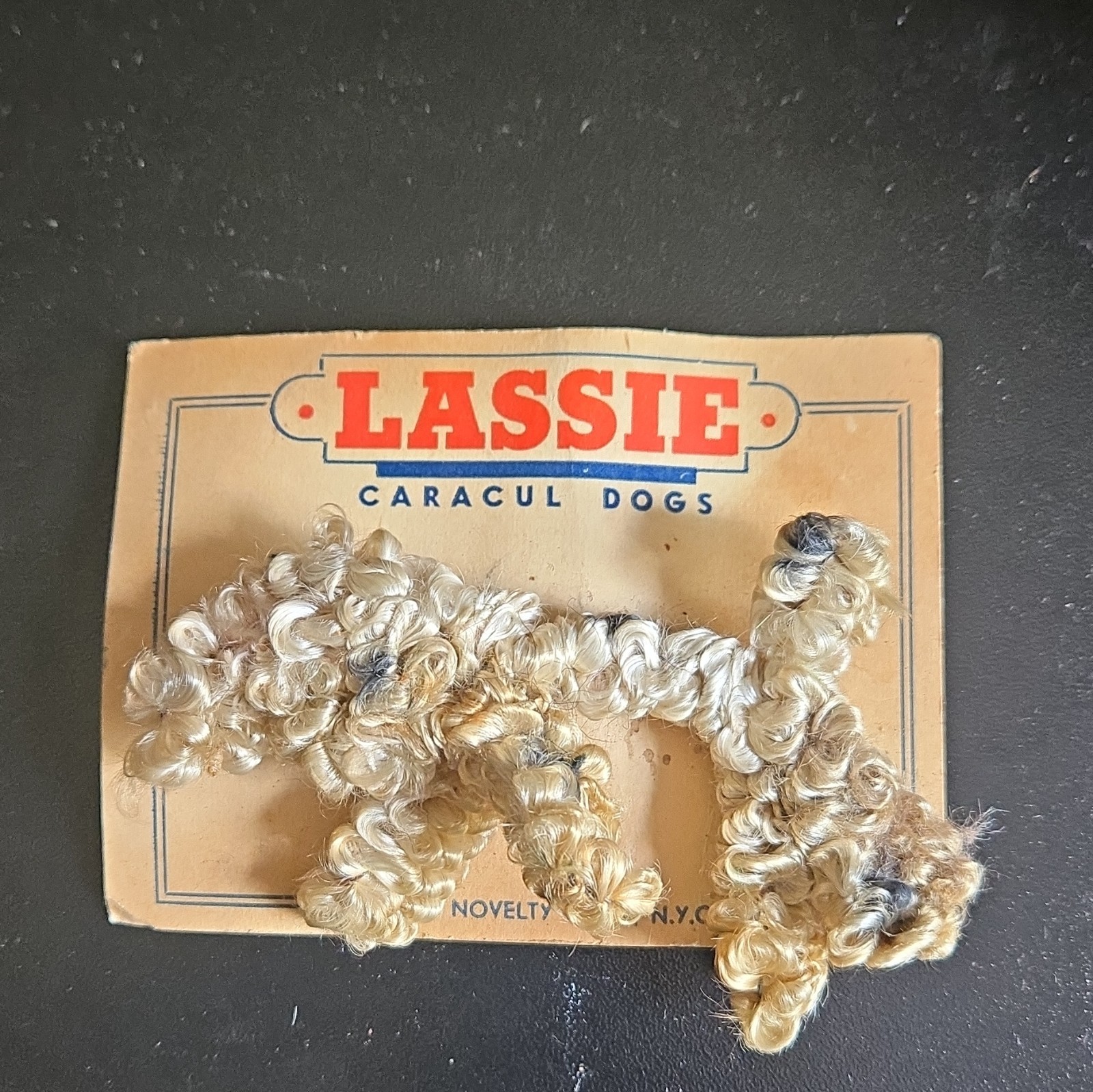Vintage Lassie Caracul Dog Fur Brooch on Original Card Novelty Karakul Lamb Fur