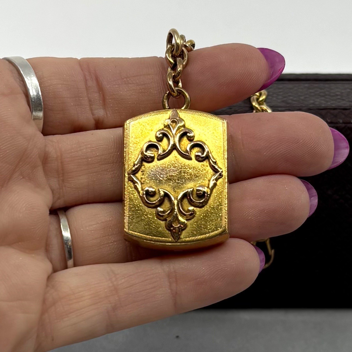 Antique Victorian Gold Filled Watch Chain Fob Locket Necklace Dog Clip