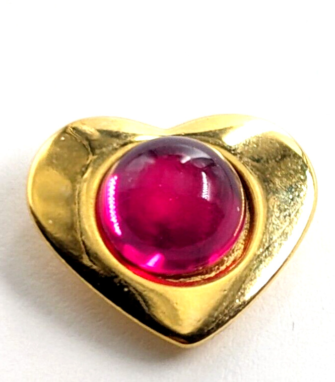 LC Liz Claiborne Heart Round Pink Glass Cabochon Gold Tone Pin Tie Tack VTG