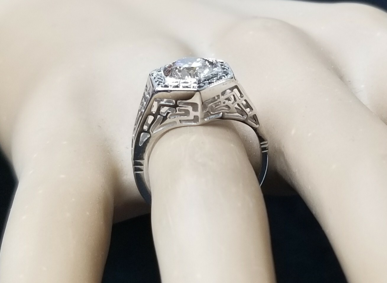 1.26ct 14k White Gold Filigree Engagement Ring Natural Champagne Round Diamond
