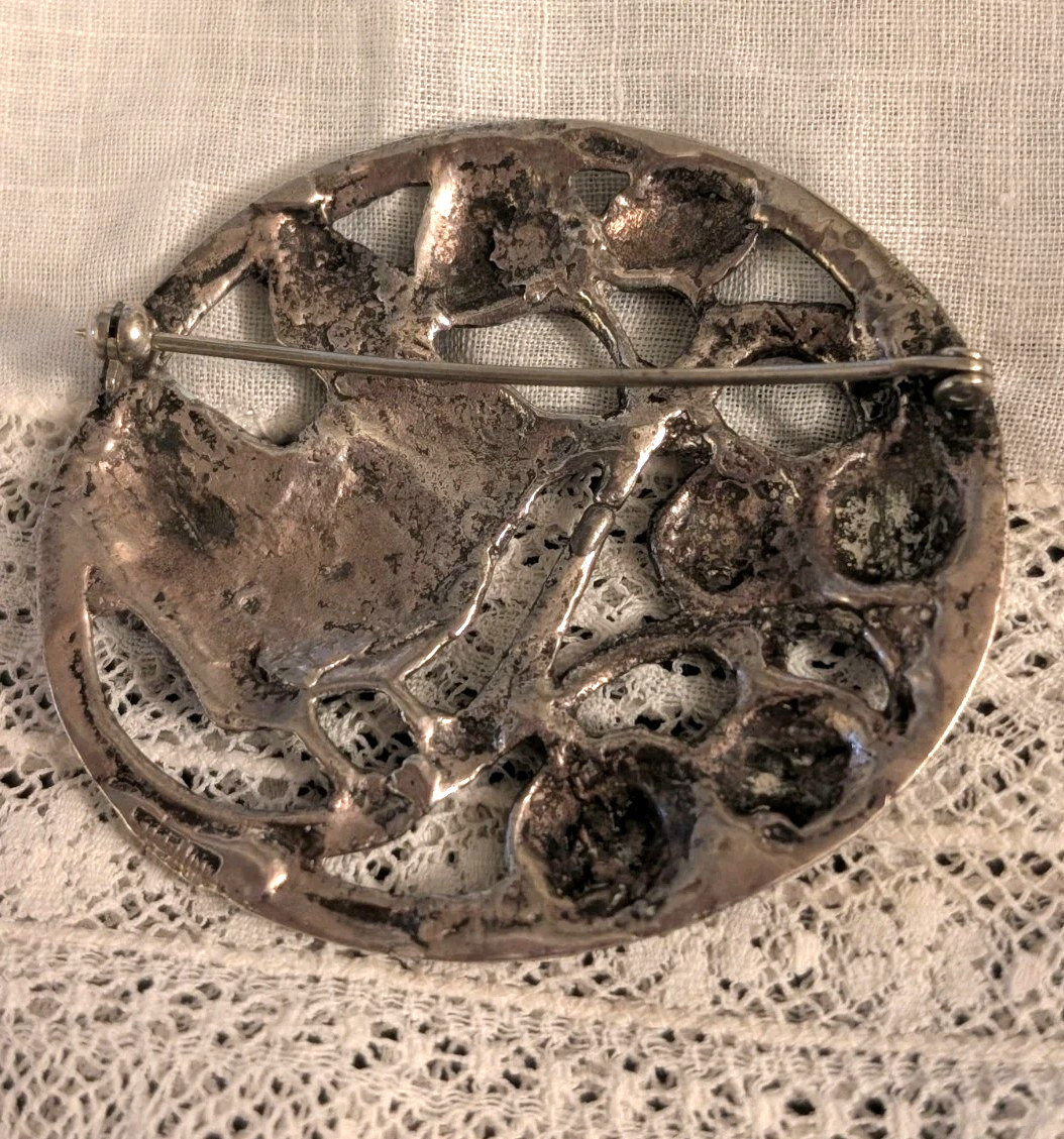 Vintage Openwork Bird & Berry Brooch 925 Silver 2″ Nature Motif Estate Auction