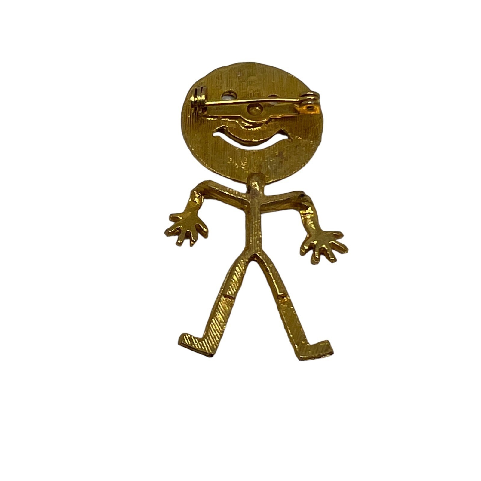 Smiley Face Brooch Gold Tone Happy Person with Dance Hands Pin